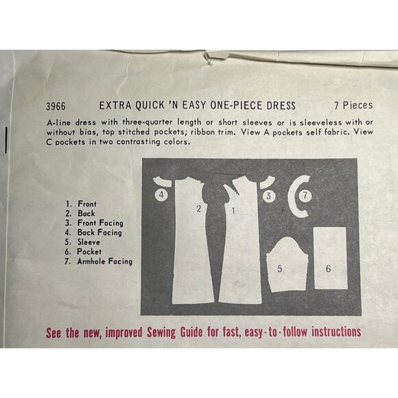 Butterick Sewing pattern 3966 Fit and flare dress pockets 1960s size 16 - Picture 4 of 6